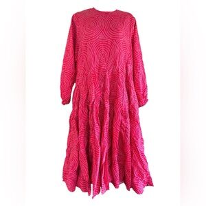 Rhode Resort Red Pink Spiral Print Cotton Midi Dress - Size XS - "Pia" Style